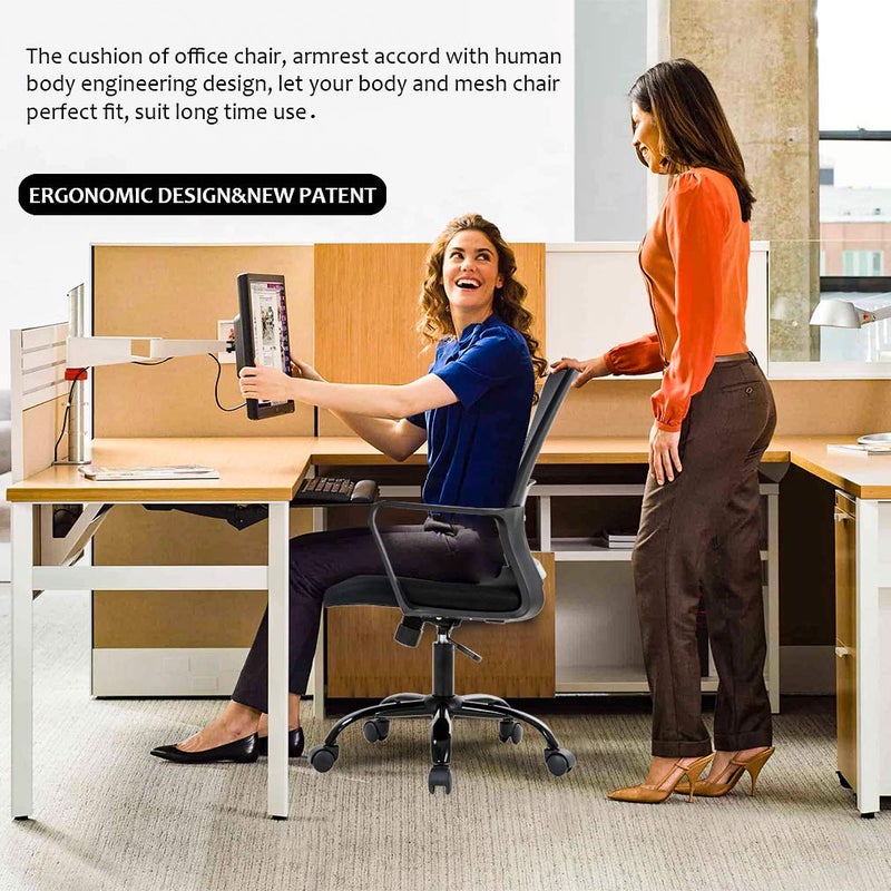 BestOffice Swivel Rolling Computer Chair Executive Lumbar Support Task Mesh Chair Adjustable Stool for Women Men (Black) - Image 5